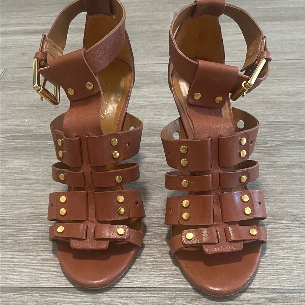 Brown gladiator leather heels